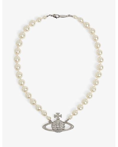 Vivienne Westwood Bas Relief Silver-tone Brass, Pearl And Swarovski Crystal Necklace - White