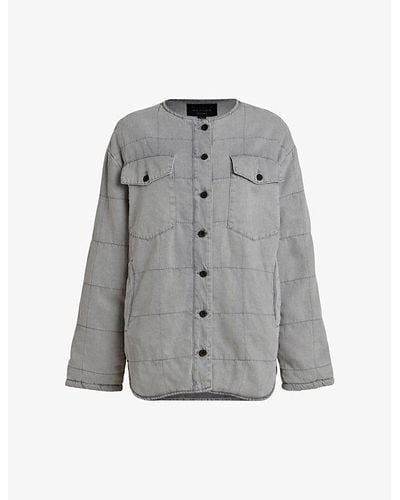 AllSaints Clark Patch-pocket Quilted Denim Liner Jacket - Gray
