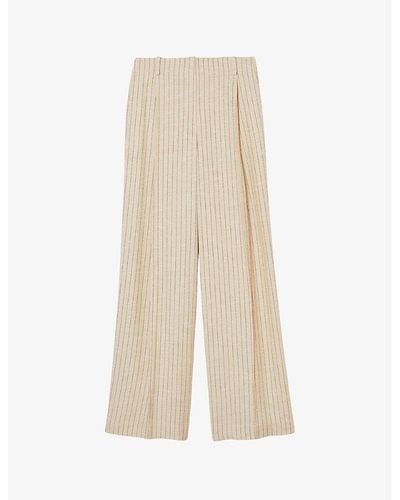 Sandro Pleated Stripe Wide-leg High-rise Woven Pants - Natural