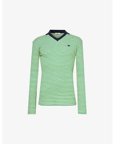 Wales Bonner Sonic Striped Stretch-cotton Polo Shirt - Green