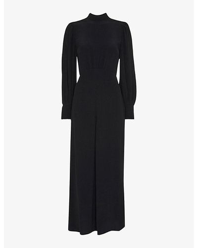 Whistles Fitted Shirred-bodice Viscose Jumpsuit - Black