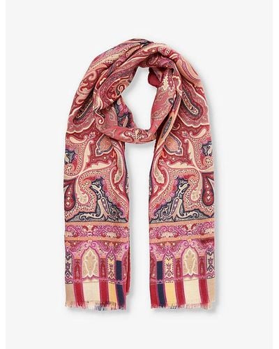 Etro Paisley-print Fringed Cashmere And Silk-blend Scarf - Red