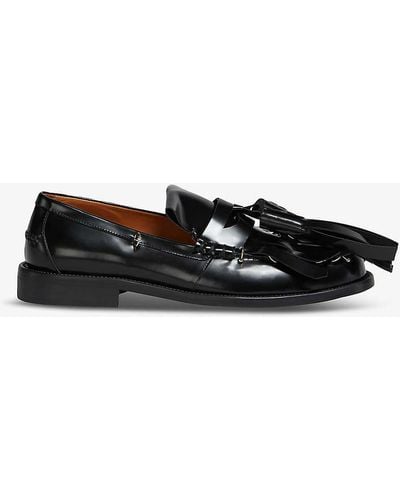Marni Fringed-trim Leather Moccasin Loafers - Black