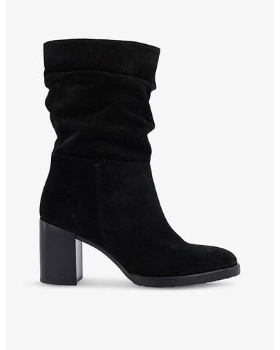 Dune Prominent Ruched Suede Heeled Boots - Black