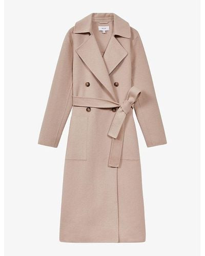 Reiss Sasha Double-breasted Wool-blend Coat - Natural