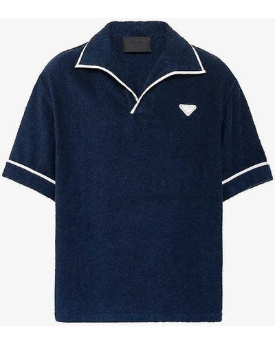 Prada Short-sleeved Brand-plaque Oversized-fit Cotton Shirt X - Blue