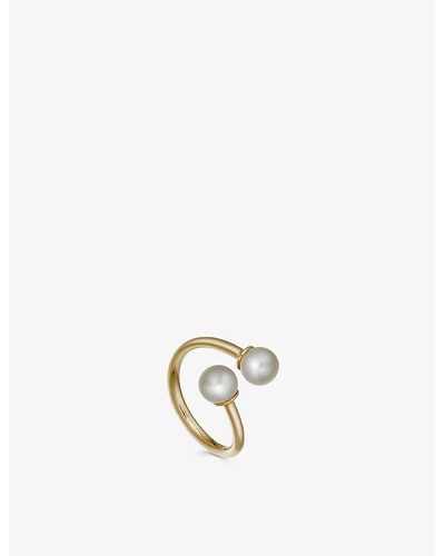 Astley Clarke Stilla 18ct Yellow Gold-plated Vermeil Sterling-silver And Freshwater-pearl Open Ring - Metallic