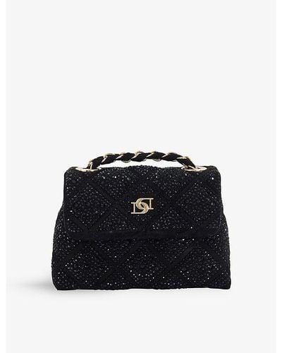 dune BLACK DIAMONTE Sparklie Crystal embellished Woven Top handle Bag