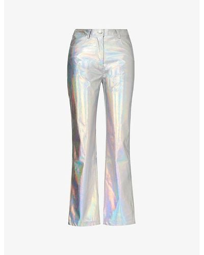 Amy Lynn Space Straight-leg Mid-rise Faux-leather Pants - Blue