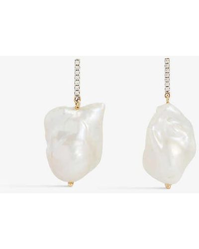Mateo Baroque 14ct Yellow-gold, Pearl And Diamond Drop Earrings - White