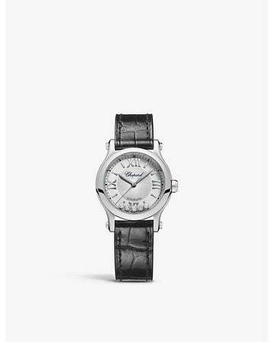 Chopard Happy Sport Stainless-steel, Alligator-embossed Leather And 0.25ct Diamond Self-winding Mechanical Watch - White