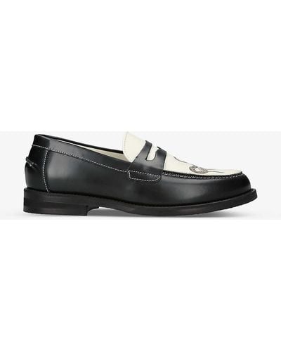 Duke & Dexter Wilde Snake-graphic Print Leather Penny Loafers - Black