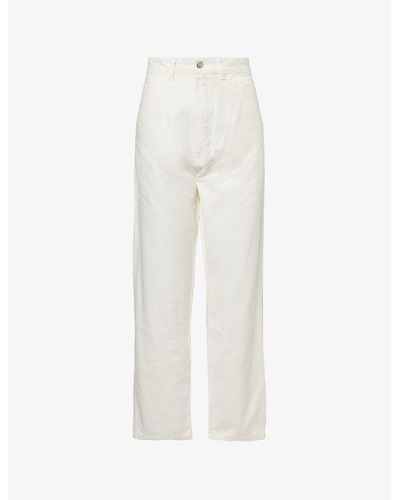 HOMMEGIRLS Straight-leg High-rise Cotton-canvas Pants - White