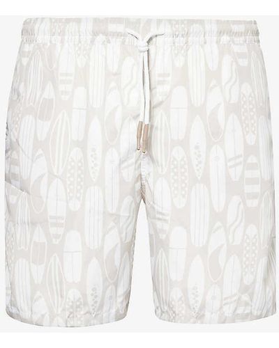 Eleventy Graphic-print Drawstring-waist Swim Short - White