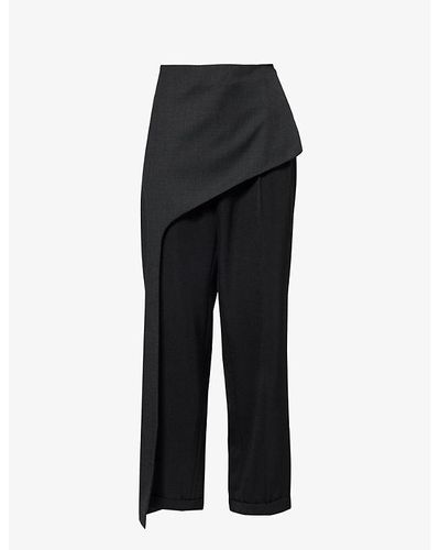 1/OFF Buttoned-overlay Mid-rise Upcycled Trouser - Black