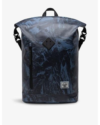 Herschel Supply Co. Roll Top Abstract-print Recycled-polyester Backpack - Blue