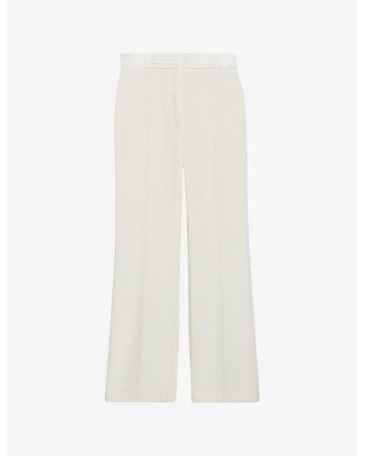Claudie Pierlot Contrast-waistband Straight-cut Mid-rise Woven Pants - White