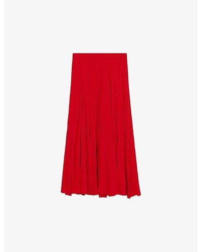 JOSEPH Sully High-rise Pleated Silk Midi Skirt - Red