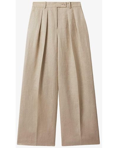 Reiss Cassie Wide-leg High-rise Linen Trousers - Natural