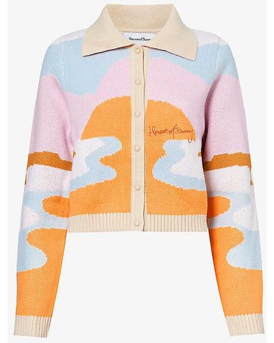 House Of Sunny Sunrise Tripper Graphic-pattern Knitted Cardigan - White