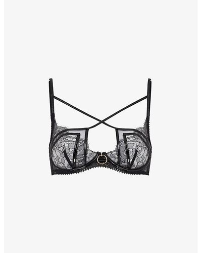 Agent Provocateur Foxie Ring-embellished Floral-lace Underwired Woven Bra - Black