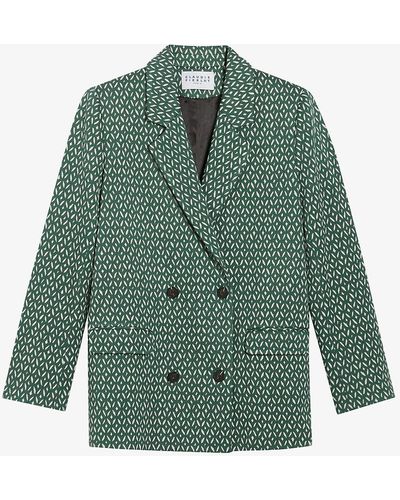 Claudie Pierlot Vimy Double-breasted Check Woven Blazer - Green