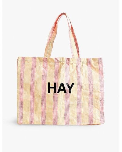 Hay Candy Stripe Medium Plastic Shopping Bag - Pink