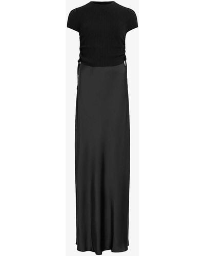 AllSaints Hayes Knitted-top Satin Maxi Dress - Black