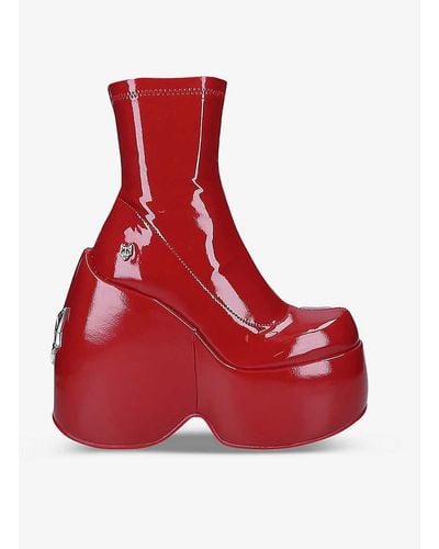 Naked Wolfe Mayhem Faux-leather Platform Ankle Boots - Red
