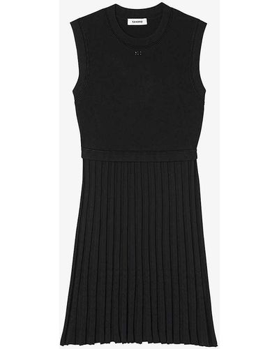 Sandro Logo-embellished Sleeveless Stretch-knit Mini Dress - Black