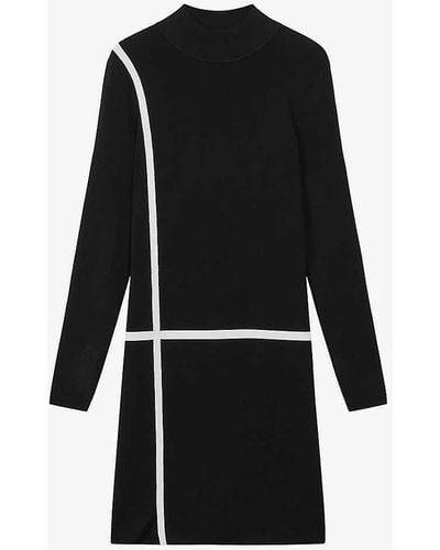 Reiss Annie Contrast-stripe Wool-blend Mini Dres - Black