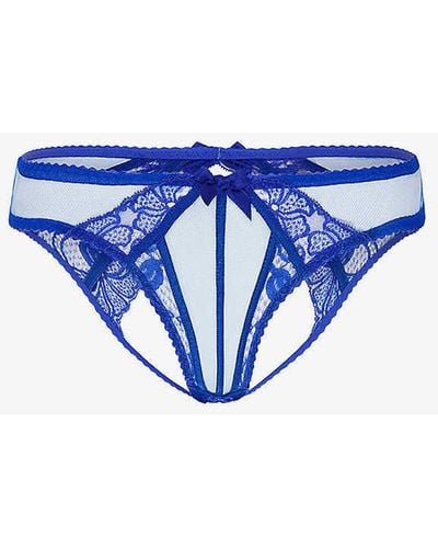 Agent Provocateur Rozlyn Bow-embellished Ouvert Mid-rise Woven Briefs - Blue