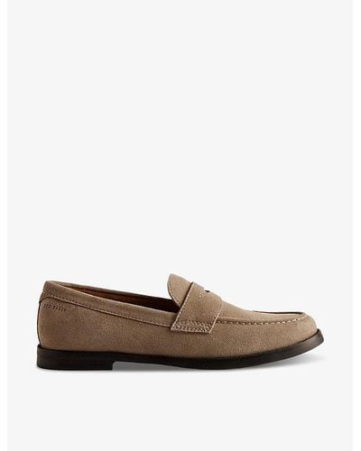 Ted Baker Alfey Penny-trim Suede Loafers - Brown
