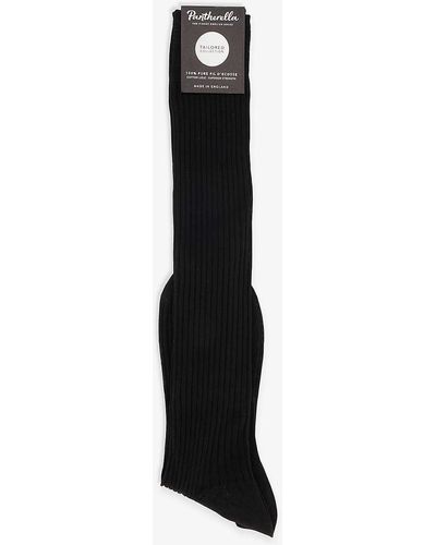 Pantherella Cotton Ribbed Knee-high Socks - Black