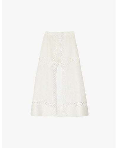 Sandro Open-embroidered Linen-blend Maxi Skirt - White