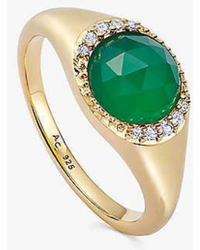 Astley Clarke Luna 18ct Yellow Gold-plated Vermeil Sterling-silver And Chalcedony Signet Ring - White