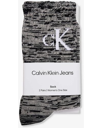 Calvin Klein Branded Crew-length Pack Of Two Cotton-blend Socks - Grey