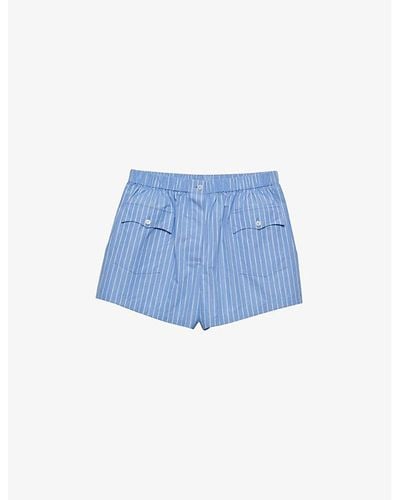 Prada Stripe-print Elasticated-waist Cotton-poplin Shorts - Blue