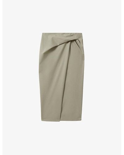 Reiss Nadia Wrap-front High-rise Stretch Cotton-blend Midi Skirt - Green