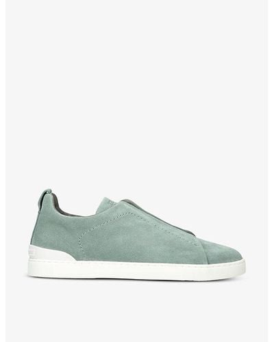 ZEGNA Triple Stitch Paneled Suede Low-top Sneakers - Green