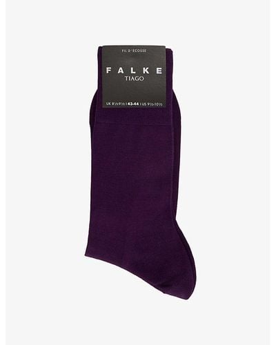 FALKE Tiago Brand-print Ankle-rise Stretch-organic-cotton Blend Socks - Purple