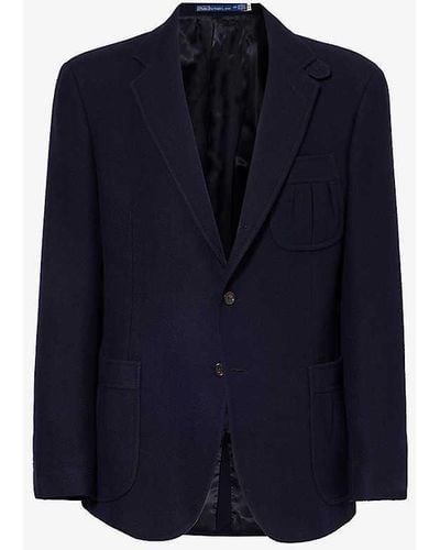 Polo Ralph Lauren Regular-fit Herringbone Cotton, Wool And Cashmere-blend Jacket - Blue