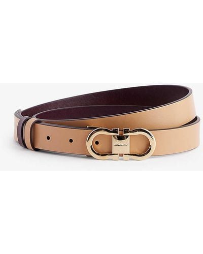 Ferragamo Logo-buckle Reversible Leather Belt - Natural