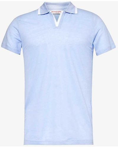Orlebar Brown Felix Contrast-trim Linen Polo Shirt - Blue