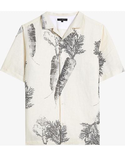 Ted Baker Lenon Carrot-print Linen Shirt - White
