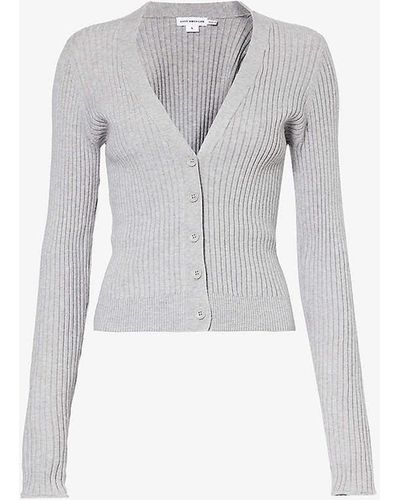 GOOD AMERICAN V-neck Ribbed Knitted Cardigan X - White
