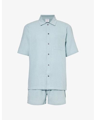 Calvin Klein Aro Branded-tab Relaxed-fit Cotton Pajamas - Blue