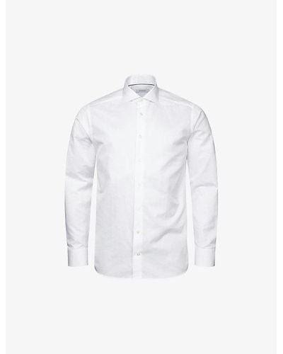 Eton Solid Slim-fit Cotton And Linen-blend Shirt - White