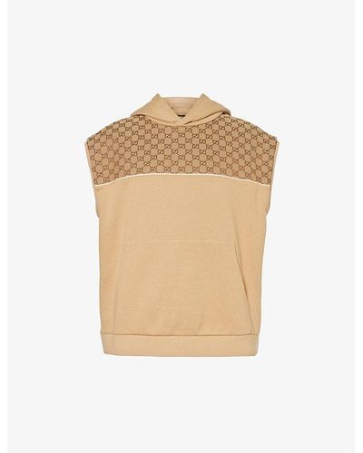 Gucci Monogram-print Sleeveless Cotton-jersey Hoody - Natural