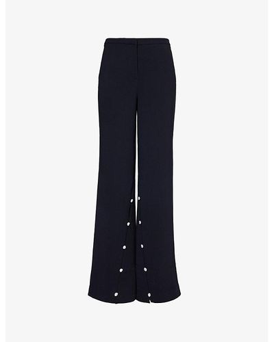 Stine Goya Button-embellished Wide-leg Recycled-polyester Woven Pants - Blue
